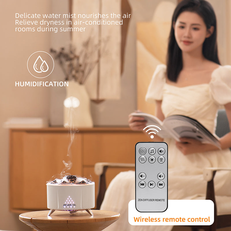 Flame Aroma Diffuser Air Humidifier Home Aromatherapy Fire Ultrasonic Essential Oil Diffuser With Bluetooth Speaker White Noise