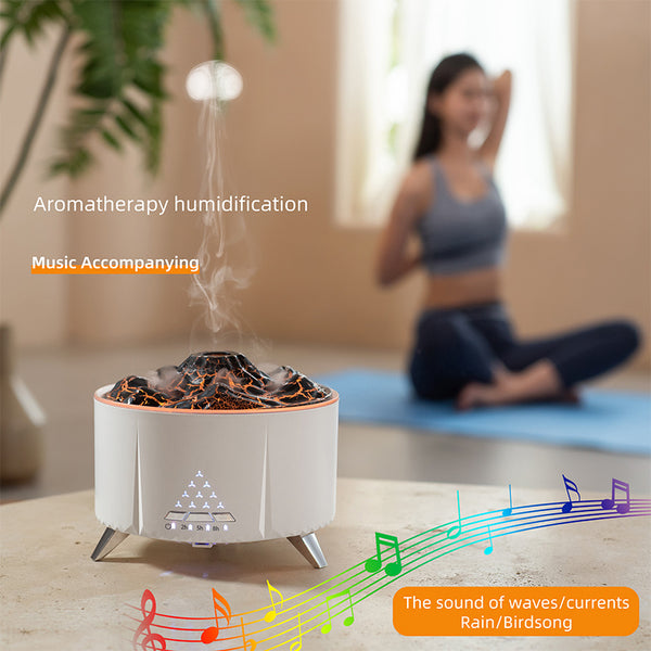 Flame Aroma Diffuser Air Humidifier Home Aromatherapy Fire Ultrasonic Essential Oil Diffuser With Bluetooth Speaker White Noise