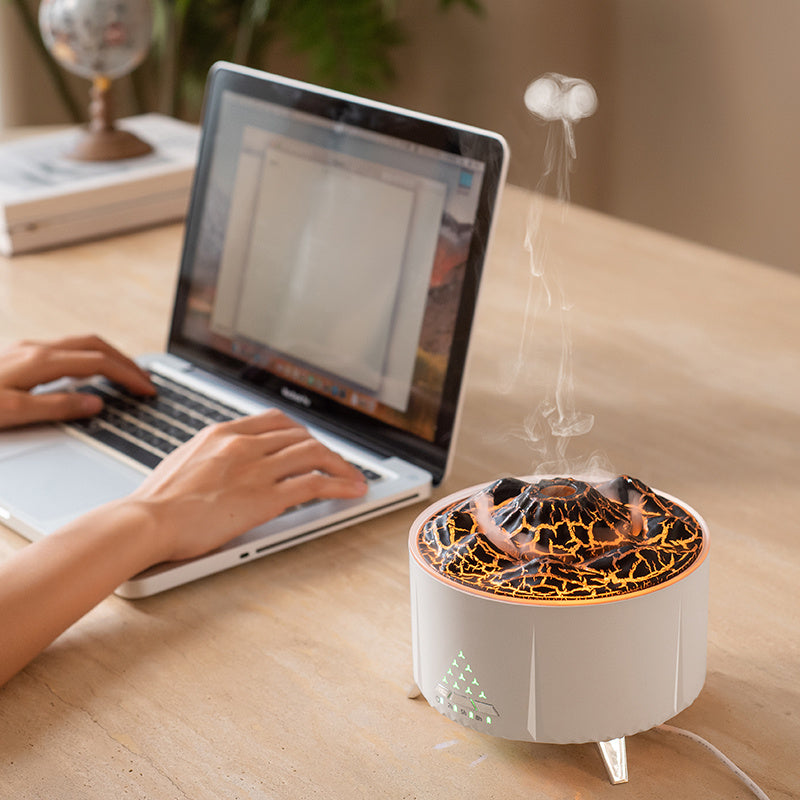Flame Aroma Diffuser Air Humidifier Home Aromatherapy Fire Ultrasonic Essential Oil Diffuser With Bluetooth Speaker White Noise